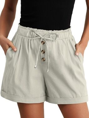 Feiersi Beige Summer Wide Leg Beach Shorts w/ Buttons - Size XL (EUC)